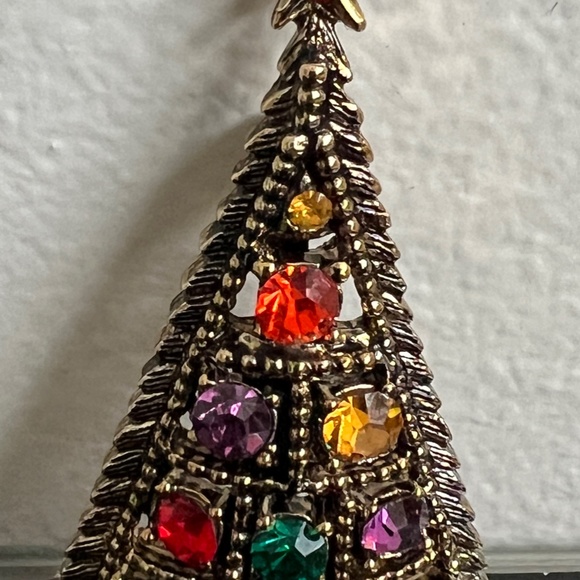 Vintage Christmas Tree Pin Brooch Beatrix B.J. Signed Rhinestone - Book Piece - Picture 6 of 12